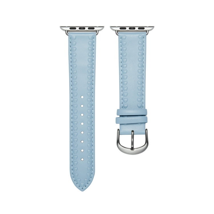 Embossed Love Genuine Leather Watch Band For Apple Watch Ultra 49mm(Blue) by bashfashion