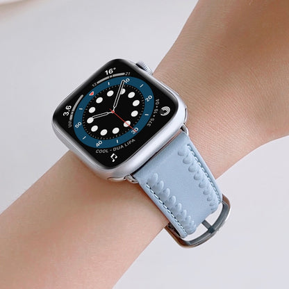 Embossed Love Genuine Leather Watch Band For Apple Watch Ultra 49mm(Blue) by bashfashion