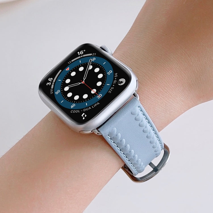 Embossed Love Genuine Leather Watch Band For Apple Watch 8 45mm(Blue) by bashfashion