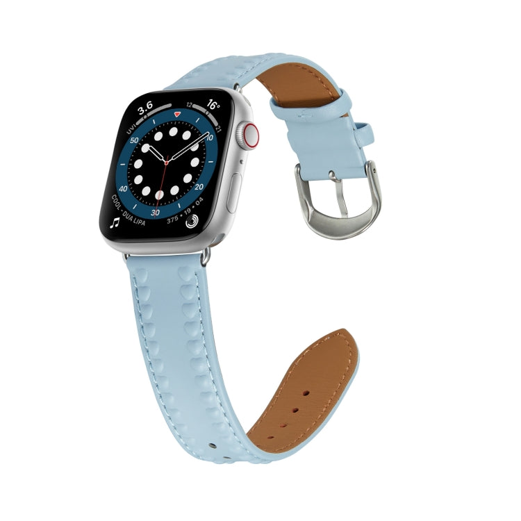 Embossed Love Genuine Leather Watch Band For Apple Watch 7 41mm(Blue) by bashfashion