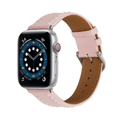 Embossed Love Genuine Leather Watch Band For Apple Watch 7 45mm(Pink) by bashfashion