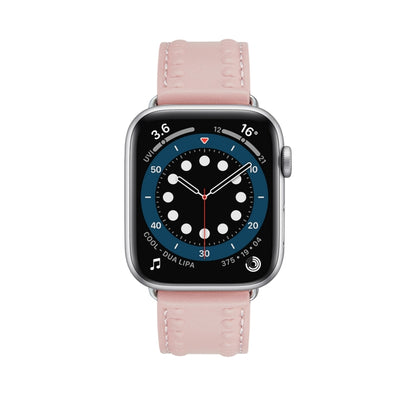 Embossed Love Genuine Leather Watch Band For Apple Watch SE 44mm(Pink) by bashfashion