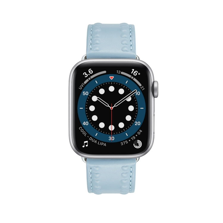 Embossed Love Genuine Leather Watch Band For Apple Watch SE 44mm(Blue) by bashfashion