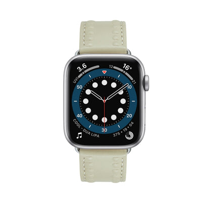 Embossed Love Genuine Leather Watch Band For Apple Watch SE 44mm(Milky White) by bashfashion