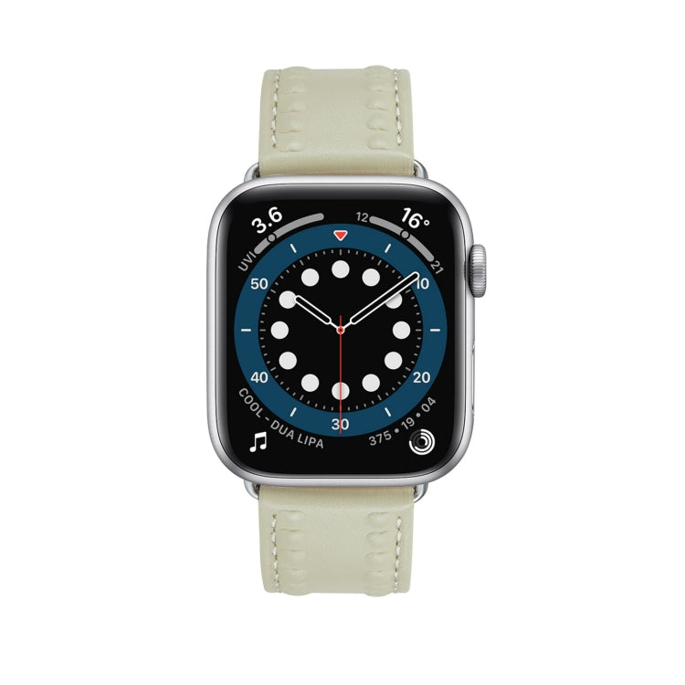 Embossed Love Genuine Leather Watch Band For Apple Watch 6 44mm(Milky White) by bashfashion