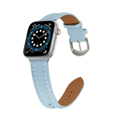 Embossed Love Genuine Leather Watch Band For Apple Watch 5 40mm(Blue) by bashfashion