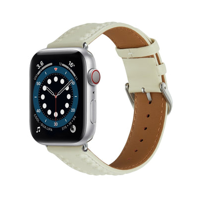 Embossed Love Genuine Leather Watch Band For Apple Watch 4 44mm(Milky White) by bashfashion