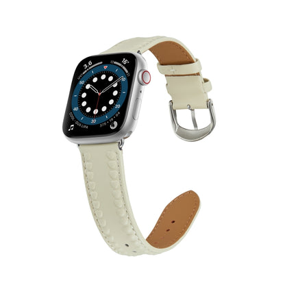 Embossed Love Genuine Leather Watch Band For Apple Watch 4 44mm(Milky White) by bashfashion