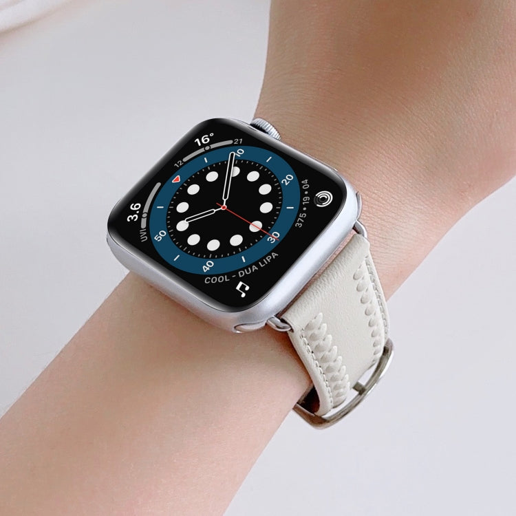 Embossed Love Genuine Leather Watch Band For Apple Watch 4 44mm(Milky White) by bashfashion