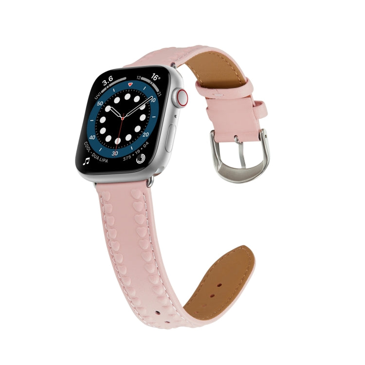 Embossed Love Genuine Leather Watch Band For Apple Watch 4 40mm(Pink) by bashfashion