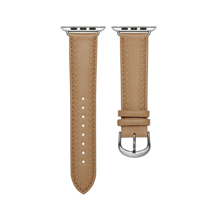 Embossed Love Genuine Leather Watch Band For Apple Watch SE 2023 44mm(Khaki) by bashfashion