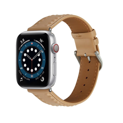 Embossed Love Genuine Leather Watch Band For Apple Watch Ultra 2 49mm(Khaki) by bashfashion
