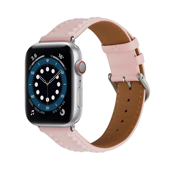 Embossed Love Genuine Leather Watch Band For Apple Watch 9 45mm(Pink) by bashfashion