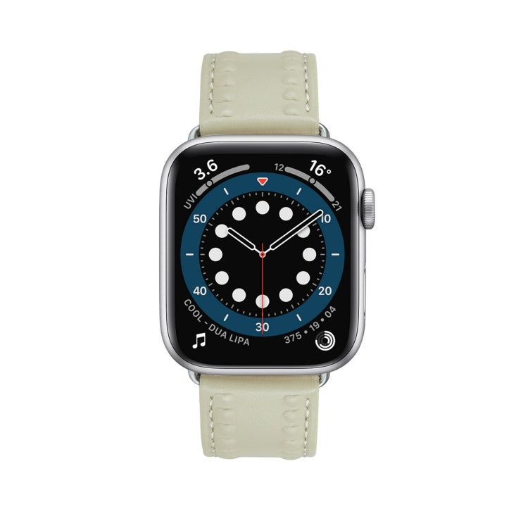 Embossed Love Genuine Leather Watch Band For Apple Watch 9 41mm(Milky White) by bashfashion