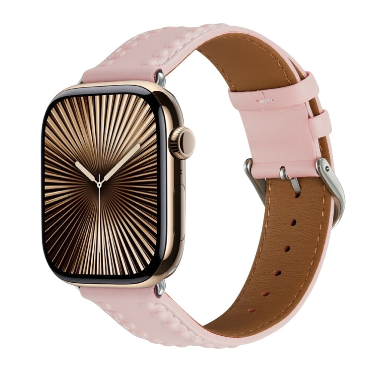Embossed Love Genuine Leather Watch Band For Apple Watch Series 10 42mm(Pink) by bashfashion