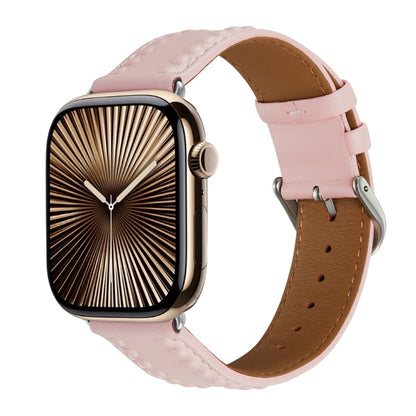 Embossed Love Genuine Leather Watch Band For Apple Watch Series 10 42mm(Pink) by bashfashion