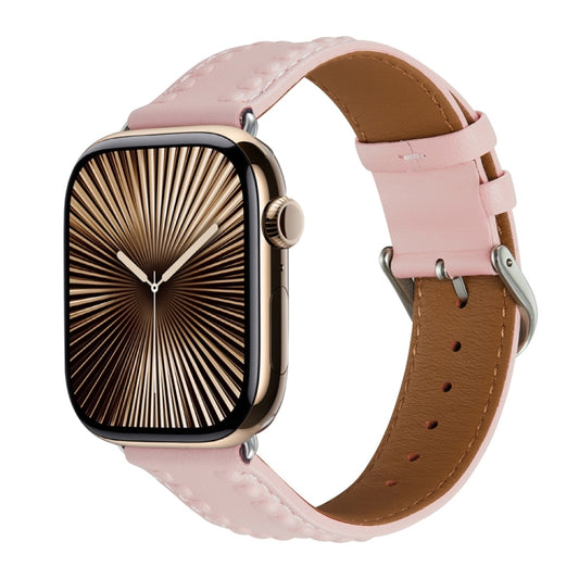 Embossed Love Genuine Leather Watch Band For Apple Watch Series 10 42mm(Pink) by bashfashion