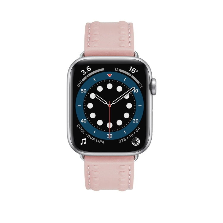 Embossed Love Genuine Leather Watch Band For Apple Watch Series 10 42mm(Pink) by bashfashion