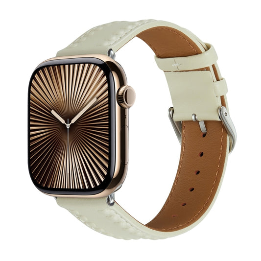 Embossed Love Genuine Leather Watch Band For Apple Watch Series 10 46mm(Milky White) by bashfashion