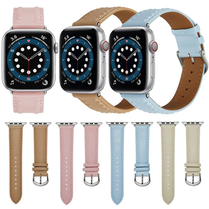 Embossed Love Genuine Leather Watch Band For Apple Watch 9 41mm(Pink) by bashfashion
