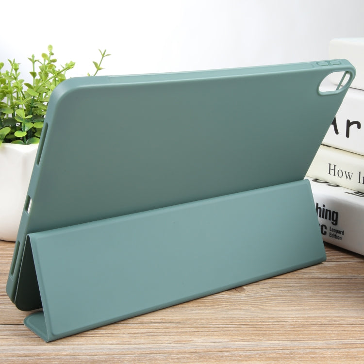For iPad 10.9 2022 / Air 5 / Air 4 GEBEI 3-folding Holder Shockproof Flip Leather Tablet Case(Dark Green) by GEBEI