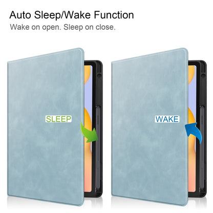 For Samsung Galaxy Tab S6 Lite P610 / P615 Cowhide Texture TPU Tablet Horizontal Flip Leather Case with Holder & Sleep / Wake-Up Function & Pen Slot(Sky Blue) by bashfashion