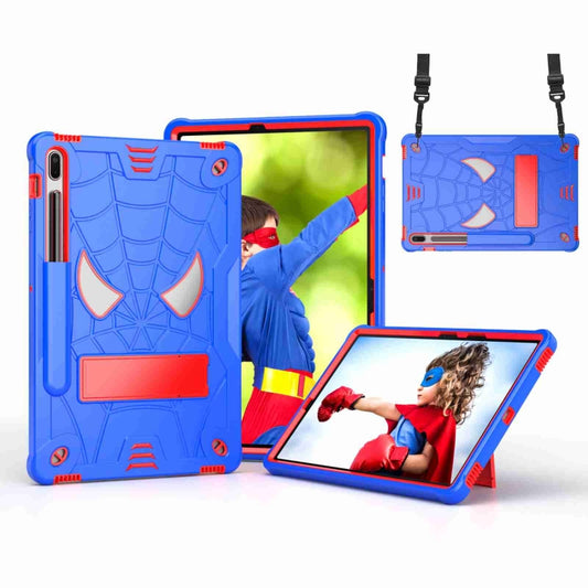 For Samsung Galaxy Tab S7 FE / S7+ / S8+ Spider Texture Silicone Hybrid PC Tablet Case with Shoulder Strap(Blue + Red) by bashfashion