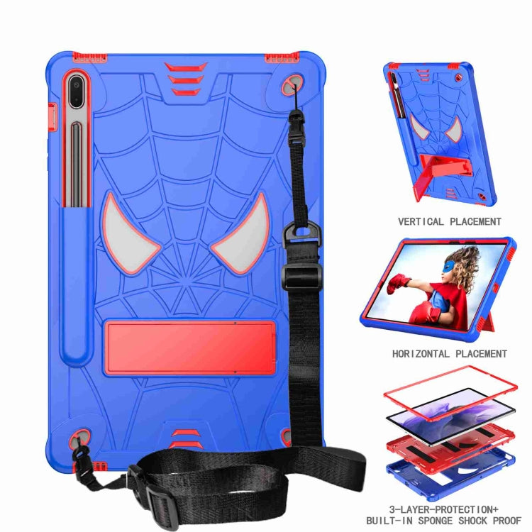 For Samsung Galaxy Tab S7 FE / S7+ / S8+ Spider Texture Silicone Hybrid PC Tablet Case with Shoulder Strap(Blue + Red) by bashfashion