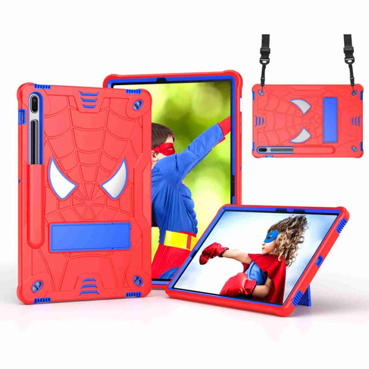 For Samsung Galaxy Tab S7 FE / S7+ / S8+ Spider Texture Silicone Hybrid PC Tablet Case with Shoulder Strap(Red + Blue) by bashfashion