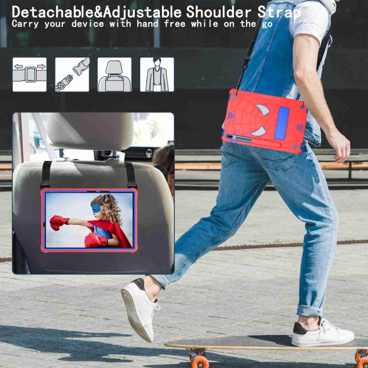 For Samsung Galaxy Tab S7 FE / S7+ / S8+ Spider Texture Silicone Hybrid PC Tablet Case with Shoulder Strap(Red + Blue) by bashfashion