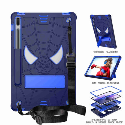 For Samsung Galaxy Tab S7 FE / S7+ / S8+ Spider Texture Silicone Hybrid PC Tablet Case with Shoulder Strap(Navy Blue + Blue) by bashfashion