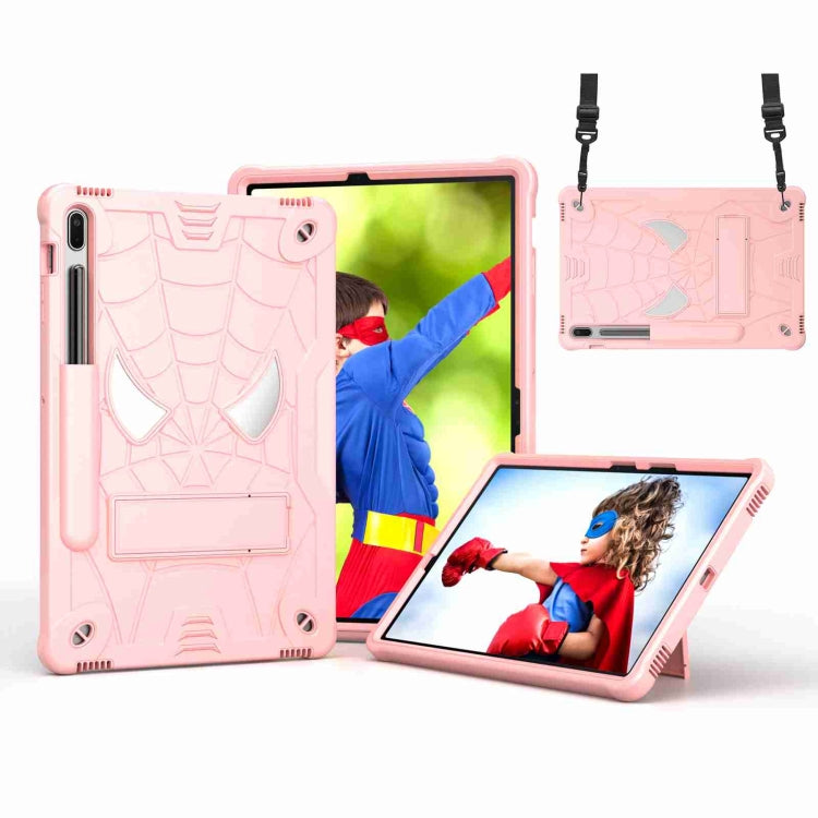 For Samsung Galaxy Tab S7 FE / S7+ / S8+ Spider Texture Silicone Hybrid PC Tablet Case with Shoulder Strap(Rose Gold) by bashfashion
