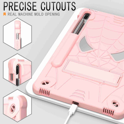For Samsung Galaxy Tab S7 FE / S7+ / S8+ Spider Texture Silicone Hybrid PC Tablet Case with Shoulder Strap(Rose Gold) by bashfashion