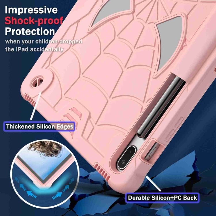 For Samsung Galaxy Tab S7 FE / S7+ / S8+ Spider Texture Silicone Hybrid PC Tablet Case with Shoulder Strap(Rose Gold) by bashfashion