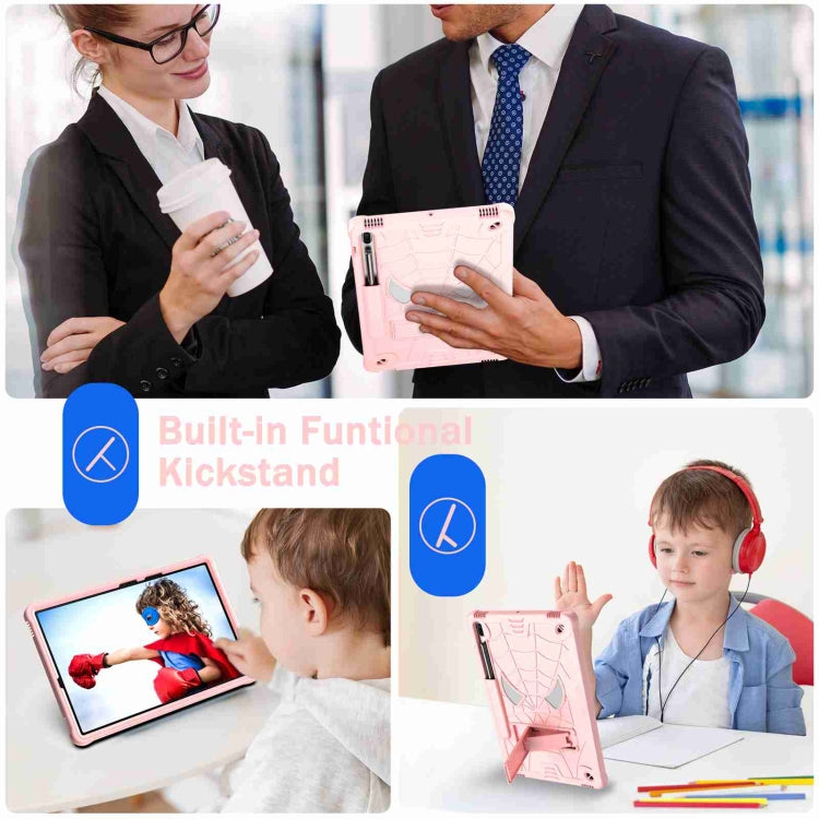 For Samsung Galaxy Tab S7 FE / S7+ / S8+ Spider Texture Silicone Hybrid PC Tablet Case with Shoulder Strap(Rose Gold) by bashfashion