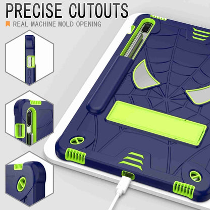 For Samsung Galaxy Tab S7 FE / S7+ / S8+ Spider Texture Silicone Hybrid PC Tablet Case with Shoulder Strap(Navy Blue + Yellow Green) by bashfashion