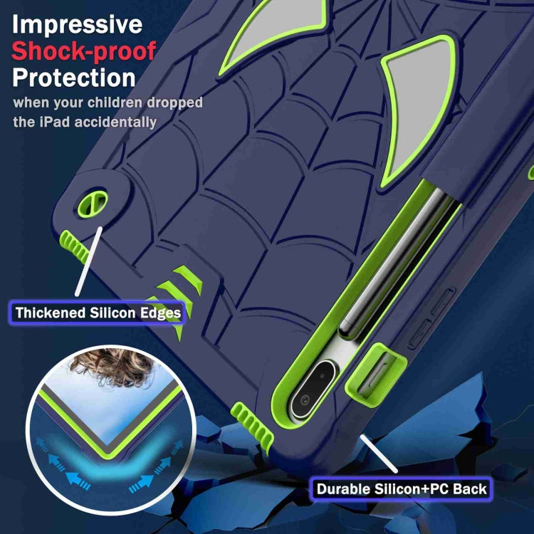 For Samsung Galaxy Tab S7 FE / S7+ / S8+ Spider Texture Silicone Hybrid PC Tablet Case with Shoulder Strap(Navy Blue + Yellow Green) by bashfashion