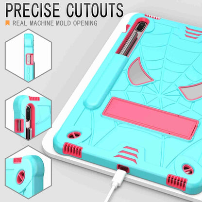 For Samsung Galaxy Tab S7 FE / S7+ / S8+ Spider Texture Silicone Hybrid PC Tablet Case with Shoulder Strap(Mint Green + Rose Red) by bashfashion