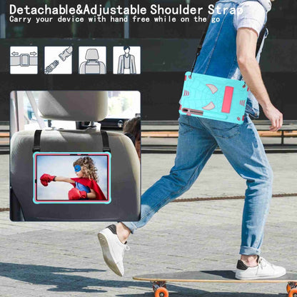 For Samsung Galaxy Tab S7 FE / S7+ / S8+ Spider Texture Silicone Hybrid PC Tablet Case with Shoulder Strap(Mint Green + Rose Red) by bashfashion