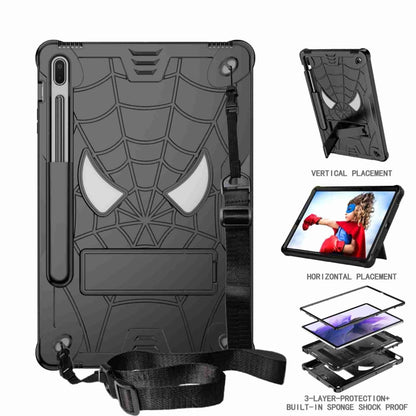 For Samsung Galaxy Tab S7 FE / S7+ / S8+ Spider Texture Silicone Hybrid PC Tablet Case with Shoulder Strap(Black) by bashfashion