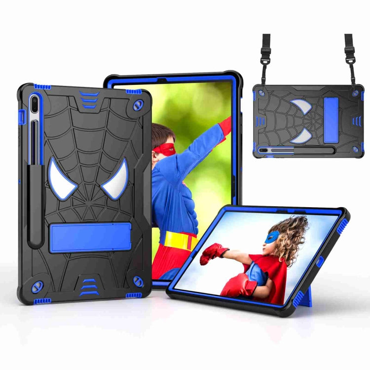 For Samsung Galaxy Tab S7 FE / S7+ / S8+ Spider Texture Silicone Hybrid PC Tablet Case with Shoulder Strap(Black + Blue) by bashfashion