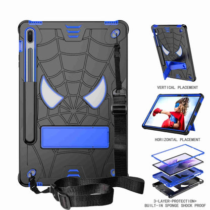 For Samsung Galaxy Tab S7 FE / S7+ / S8+ Spider Texture Silicone Hybrid PC Tablet Case with Shoulder Strap(Black + Blue) by bashfashion