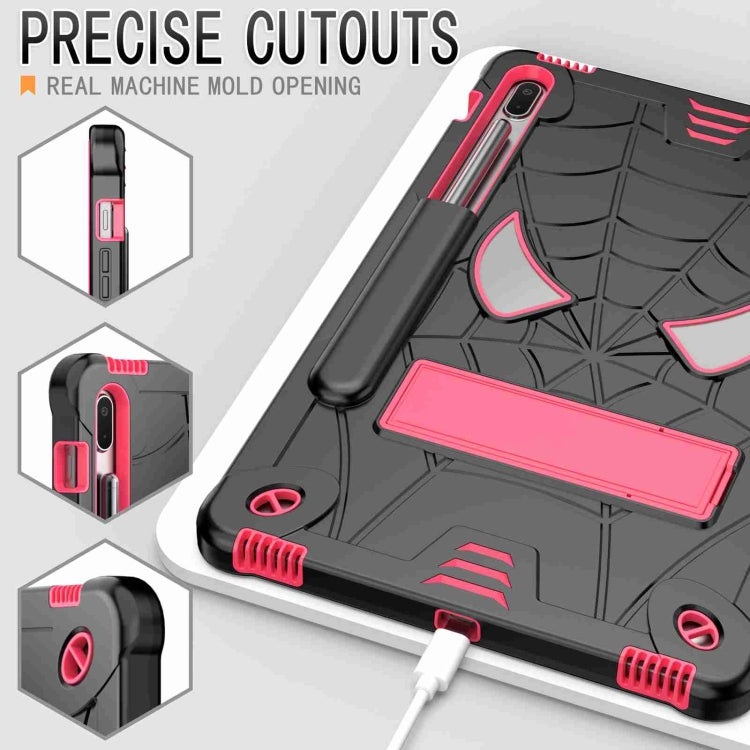 For Samsung Galaxy Tab S7 FE / S7+ / S8+ Spider Texture Silicone Hybrid PC Tablet Case with Shoulder Strap(Black + Rose Red) by bashfashion