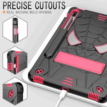 For Samsung Galaxy Tab S7 FE / S7+ / S8+ Spider Texture Silicone Hybrid PC Tablet Case with Shoulder Strap(Black + Rose Red) by bashfashion