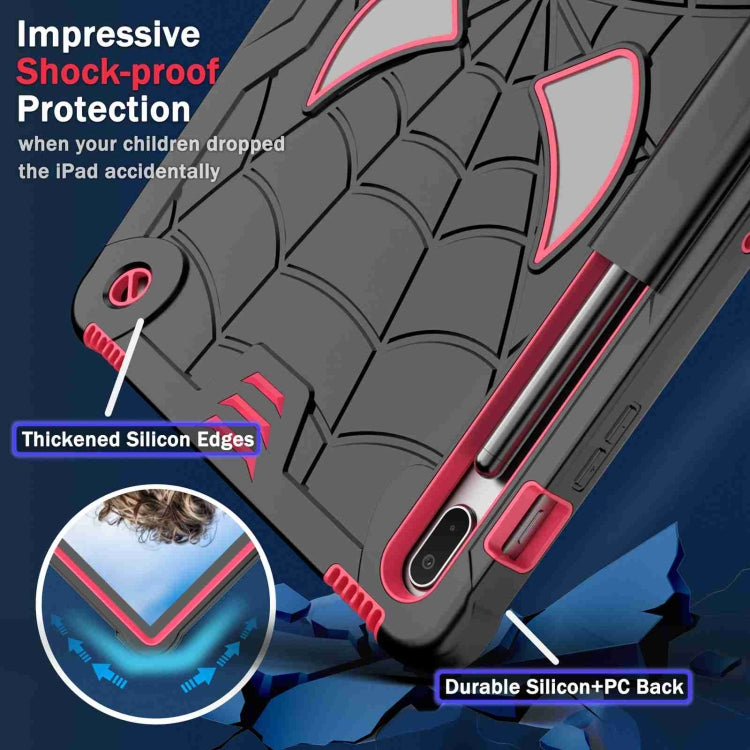 For Samsung Galaxy Tab S7 FE / S7+ / S8+ Spider Texture Silicone Hybrid PC Tablet Case with Shoulder Strap(Black + Rose Red) by bashfashion