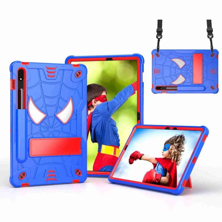 For Samsung Galaxy Tab S7 / S8 Spider Texture Silicone Hybrid PC Tablet Case with Shoulder Strap(Blue + Red) by bashfashion