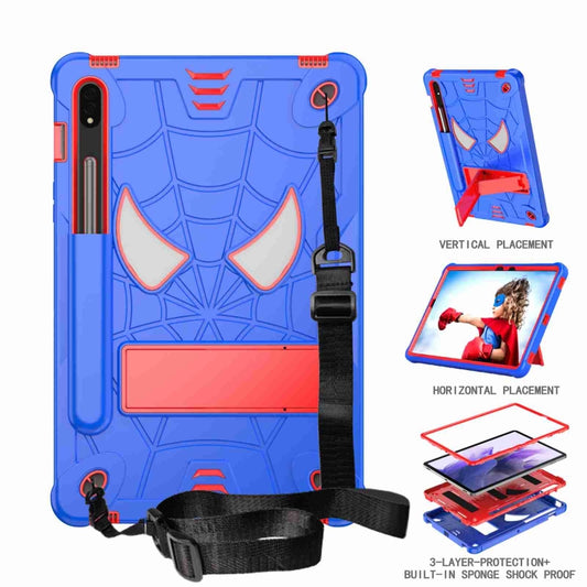 For Samsung Galaxy Tab S7 / S8 Spider Texture Silicone Hybrid PC Tablet Case with Shoulder Strap(Blue + Red) by bashfashion