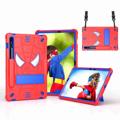For Samsung Galaxy Tab S7 / S8 Spider Texture Silicone Hybrid PC Tablet Case with Shoulder Strap(Red + Blue) by bashfashion