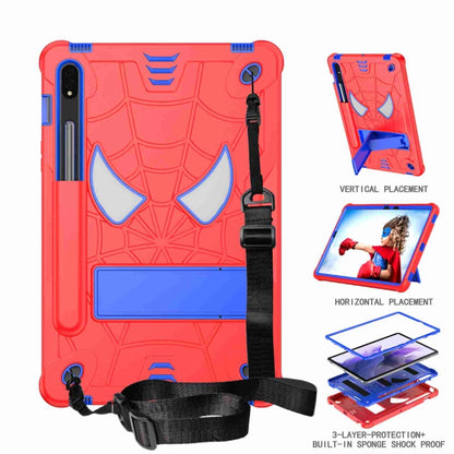 For Samsung Galaxy Tab S7 / S8 Spider Texture Silicone Hybrid PC Tablet Case with Shoulder Strap(Red + Blue) by bashfashion