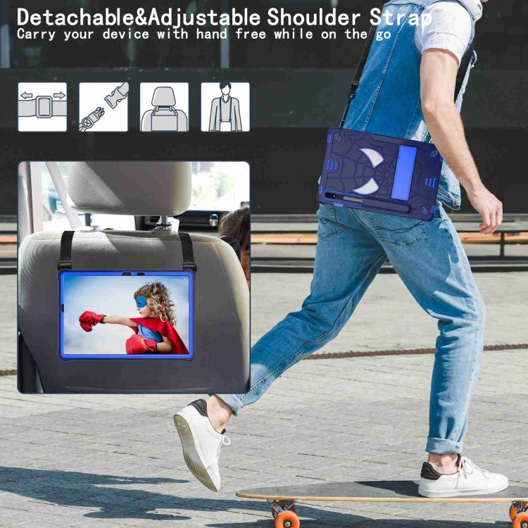 For Samsung Galaxy Tab S7 / S8 Spider Texture Silicone Hybrid PC Tablet Case with Shoulder Strap(Navy Blue + Blue) by bashfashion